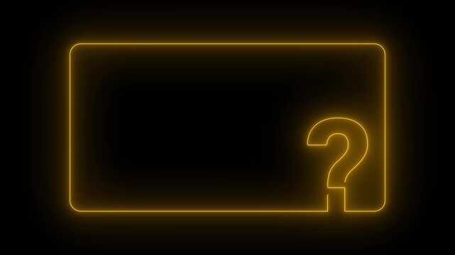 Question mark animated glowing yellow neon rectangular frame border 4k dark black background