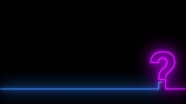 Question mark animated glowing blue and pink neon lower third line and icon 4k dark black background