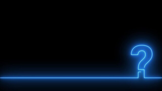 Question mark animated glowing blue neon lower third line and icon 4k dark black background