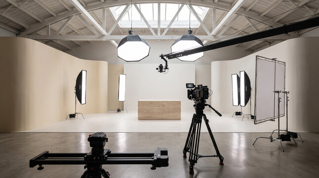 Luxury Commercial Hero Product Film Studio Setup Premium Advertising Production Stage with Professional Cinema Equipment
