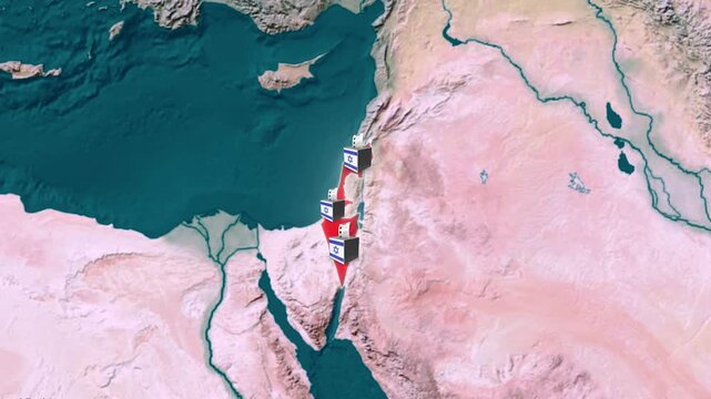 Multiple Ballot Boxes with Israeli Flag over Israel Map Animation