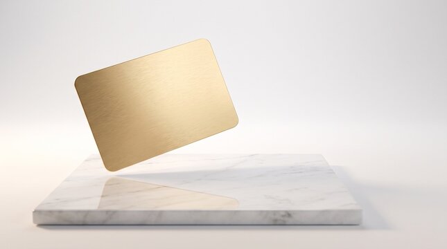 Golden Card on Marble Stand: A sleek, golden card levitates above a polished marble stand, exuding an aura of luxury and prestige. This minimalist composition suggests premium quality and exclusivity.