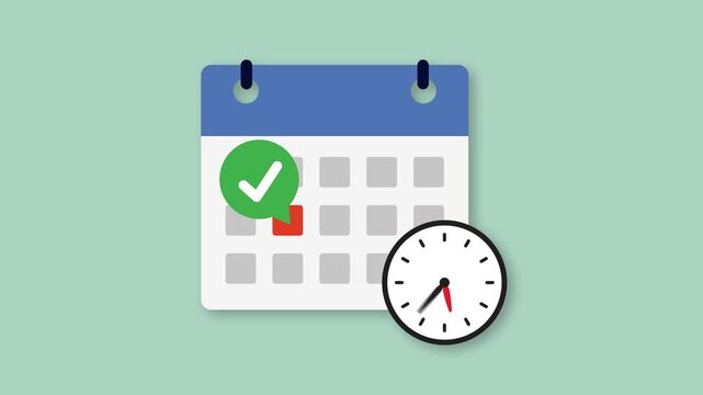 Daily Calendar Date icon with check mark icon animation. Animated date calendar icon concept. calendar and rotating clock icon. business presents calendar icon with checkmark, symbolizing planning and