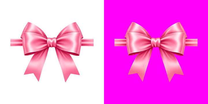 Shiny pink silk ribbon bow isolated for gift wrapping and holiday decoration design elements