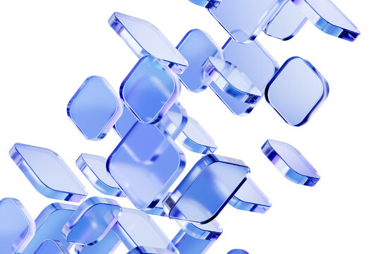 Abstract blue glass floating panels for technology background. Cloud computing concepts, IT corporate websites, or futuristic UI app interface design layouts. 3d rendering