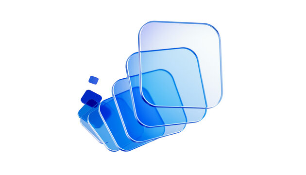 Dynamic swoosh of blue glass tiles on white. Agile business process, fast data transfer concepts, and modern technology product promotion banners. 3d rendering