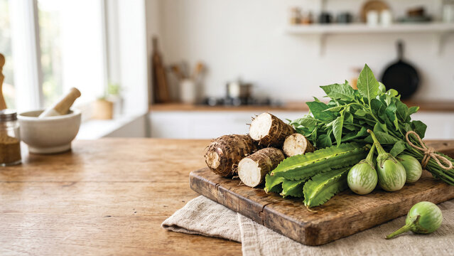 Kiri Ala Thibbatu Dambala Thalana Batu Sri Lanka Fresh Organic Vegetables Healthy Food Photography Style