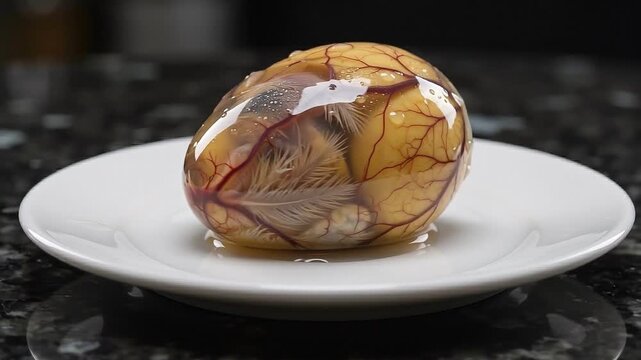 Delicia culinaria asi&aacute;tica balut servida en plato claro
