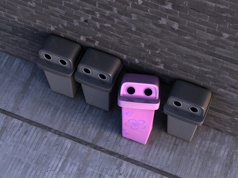 Four dustbins, 3D Rendering