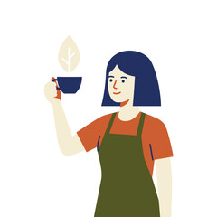 Fototapeta premium Woman holding tea cup with leaf symbol | Organic wellness concept