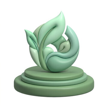 Subtainability Soft 3D Illustration soft 3d illustration of sustainable green leaf emblem on pedestal