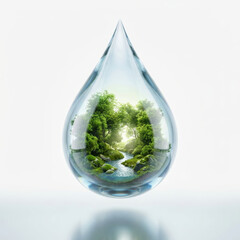 Obraz premium Subtainability Soft 3D Illustration soft 3d illustration of sustainability in clear water drop with green forest and stream
