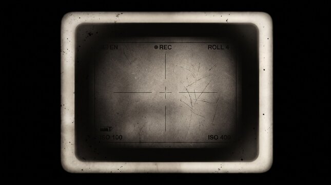 Vintage camera viewfinder overlay with film scratches and grain