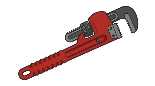 Flat vector illustration of a heavy-duty red pipe wrench. Isolated on white. Great for plumbing, construction, industrial work, and maintenance graphics.