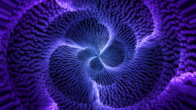 Abstract violet geometry forms a dynamic spiral tunnel