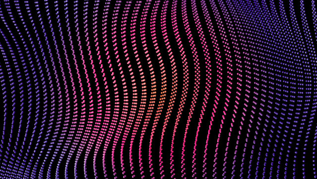 Vibrant 3d rendering shows a distorted cyber mesh in dark space