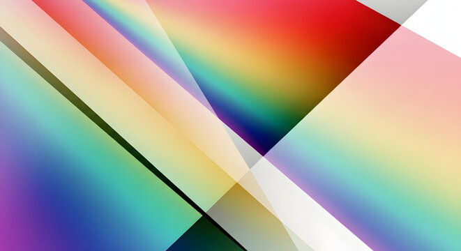 Vibrant Abstract Geometric Composition Featuring Blended Rainbow Color Gradients and Sharp Diagonal Lines for Modern Artistic Background Design