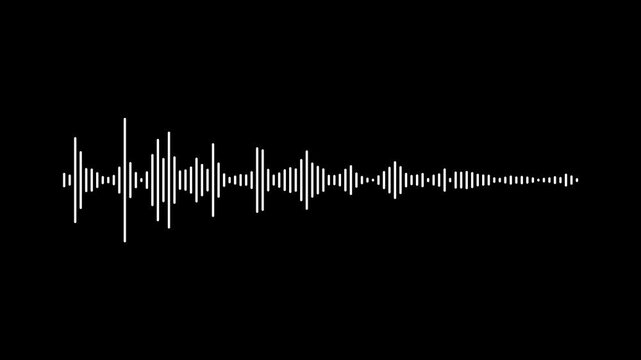 white sound wave spectrum on black screen backgroundAudio spectrum wave effect, Wave form Audio Isolated  Perfect for overlays, transitions, broadcast graphics, music ,4k audio