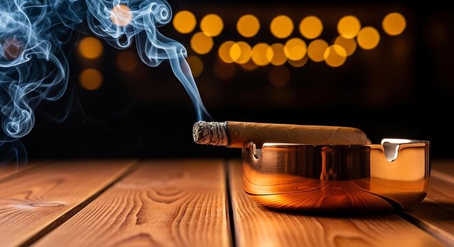 Lit cigar in ashtray