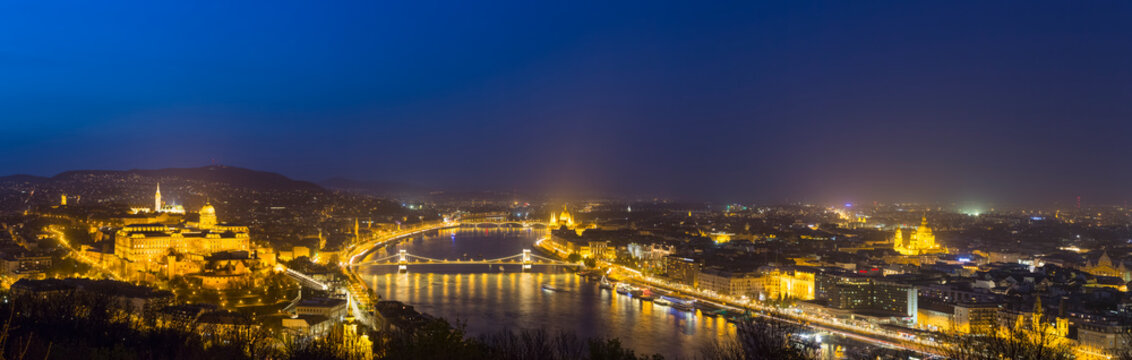 Hungary, Budapest, Buda and Pest at night