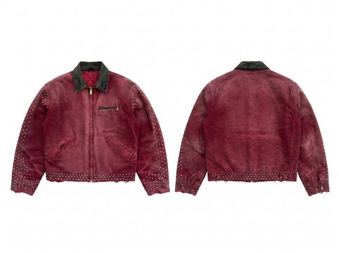 Front and Back View of a Maroon Vintage Style Suede Jacket.