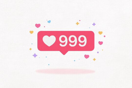 Pink social media like notification icon with heart and number 999