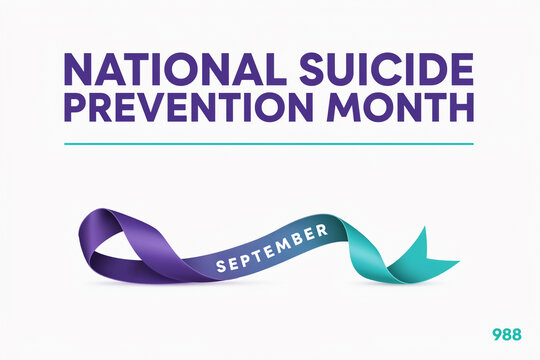National suicide prevention month awareness graphic featuring september teal and purple ribbon on white background prevention awareness september campaign
