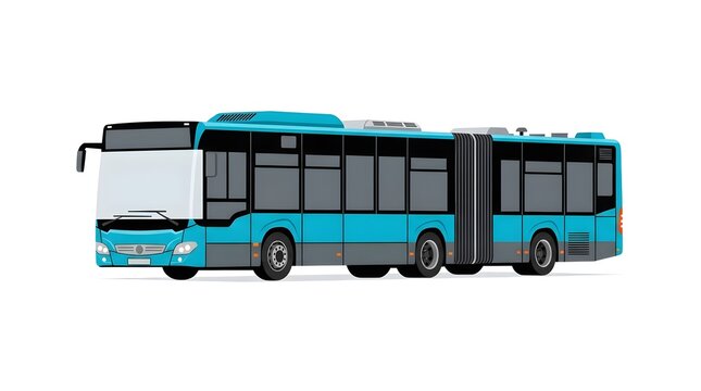 Blue articulated city bus isolated on white background. Vector illustration of public transport for urban transit, city travel and commuting.