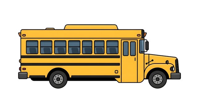 Classic yellow school bus isolated on white background. Vector illustration for student transportation, education, back to school and learning concepts.
