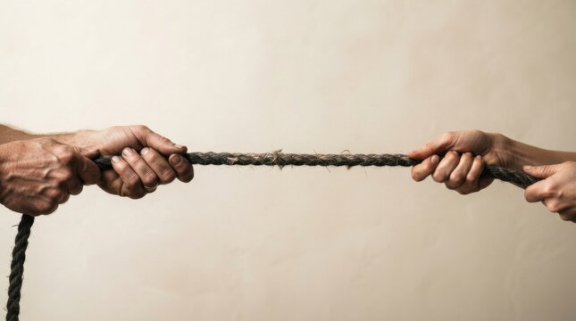 Two hands engaged in a collaborative effort while pulling a rope to represent strategic tension and teamwork in action