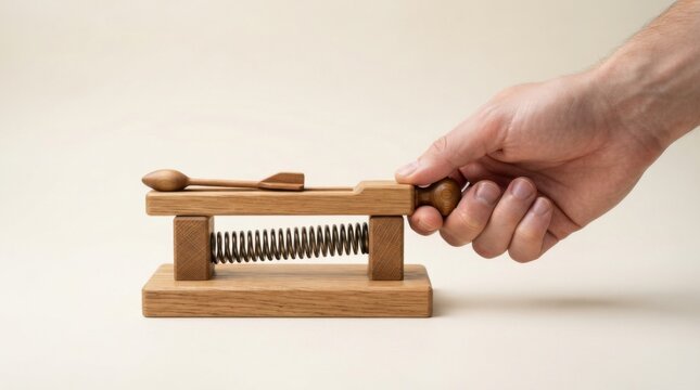 Individual using a wooden comb to create a mechanical spring demonstrating business potential and creative innovation