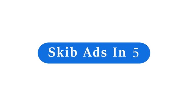 Skip ads countdown button animation from 9 to 0 seconds on white background, video ad overlay motion graphic.