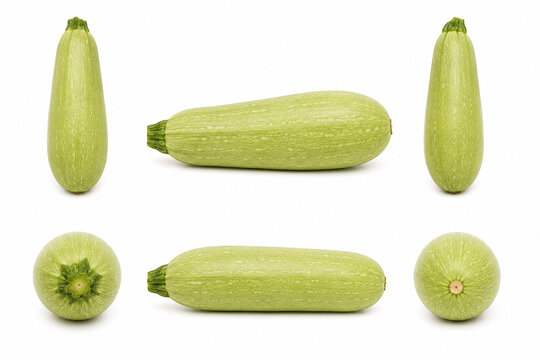 set of white zucchini icons viewed from various angles and sides