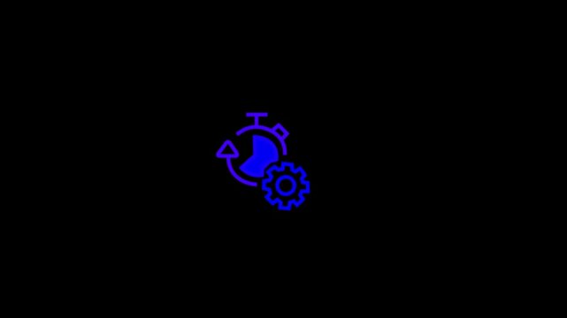 Blue neon gear and stopwatch cycle icon a rotating showing a mechanical integrated with stopwatch, symbolizing efficient