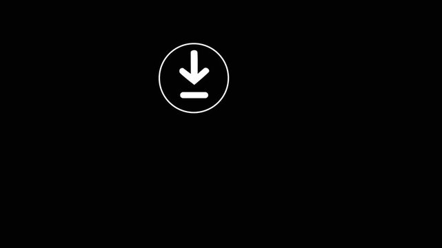 Minimalist white download icon in circle on black background a clean, simple graphical representing a action, consisting of an arrow