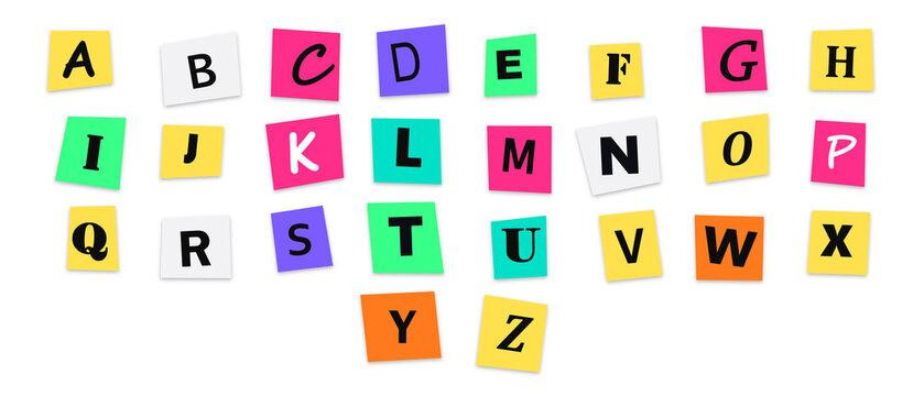 A vibrant collection featuring all twenty six letters of the alphabet each uniquely styled with colorful rounded edges isolated on transparent background
