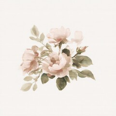 Obraz premium Elegant watercolor roses with soft pink petals and green leaves.