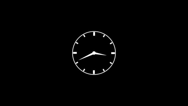 Time lapse of spinning clock animation in 12 Hour.Seamless motion animated footage.Time concept on black background. Time concept. Alpha channel.