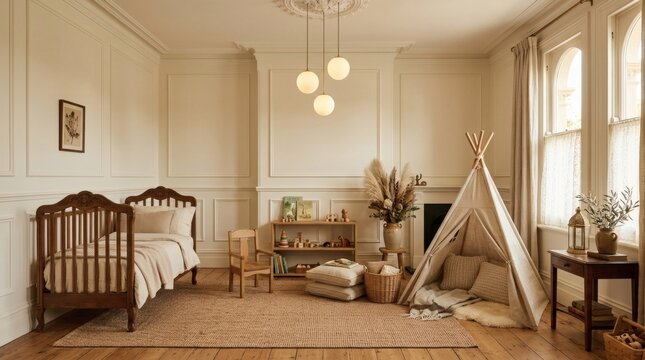 Rustic Baby Nursery Room Interior Design Wooden Furniture Decor