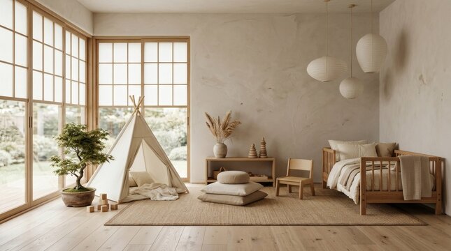 Minimalist Baby Nursery Room Interior Design Wooden Furniture Decor