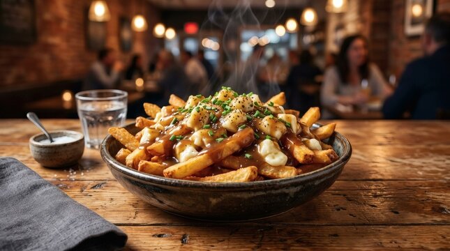 Poutine Fries Cheese Curds Gravy Rustic Kitchen Interior Dining
