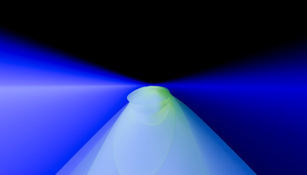 Abstract blue light beam shines against a dark background