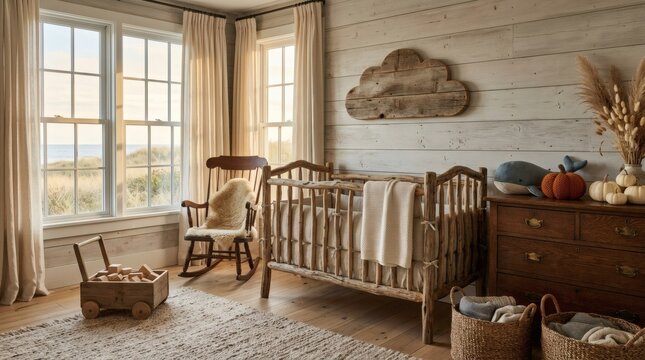 Coastal Rustic Baby Nursery Room Interior Design Wooden Decor