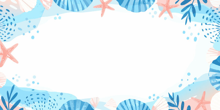 Seashell and starfish floral ornament a watercolor vector illustration with a white background aquatic beach blue coast coral decorative marine nautical ocean pattern