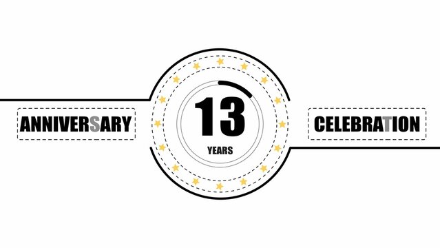 13 years anniversary celebration with circular badge, dashed border, and yellow stars on a white background
