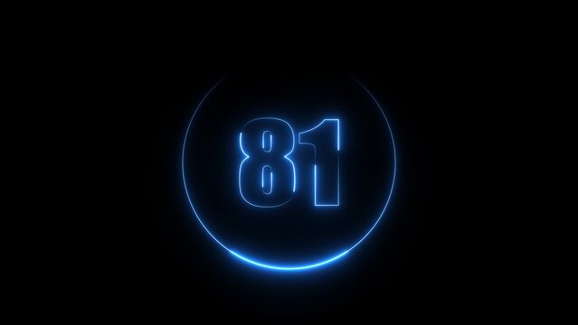 Glowing blue neon number 81 inside a circular frame on a solid black background, digital signage style