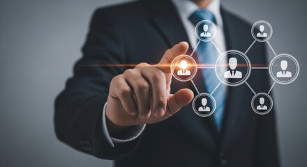Obraz premium Businessman connecting people in network on digital interface