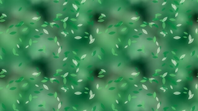 Green floating leaves background, abstract nature pattern with falling foliage, soft bokeh forest texture for spring designs