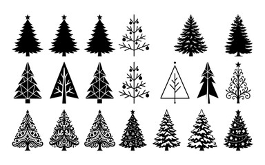 Obraz premium Set of various christmas tree silhouettes in different artistic styles for holiday design and seasonal decoration