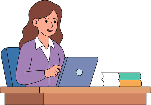 woman working on laptop desk clipart vector shape